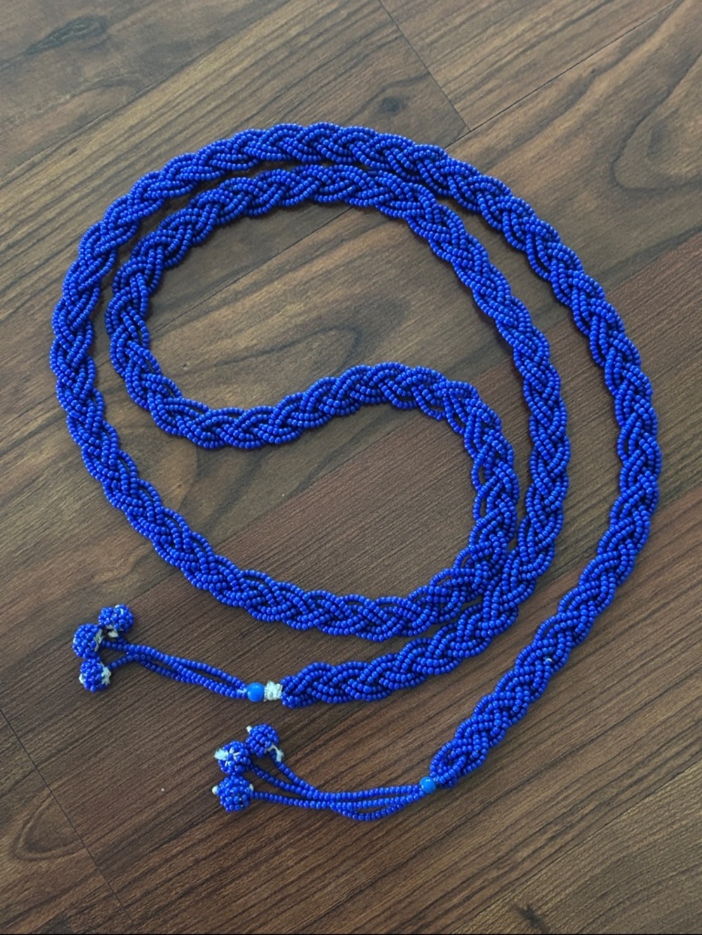 Hand-Braided Beaded Rope Necklace in Royal Blue